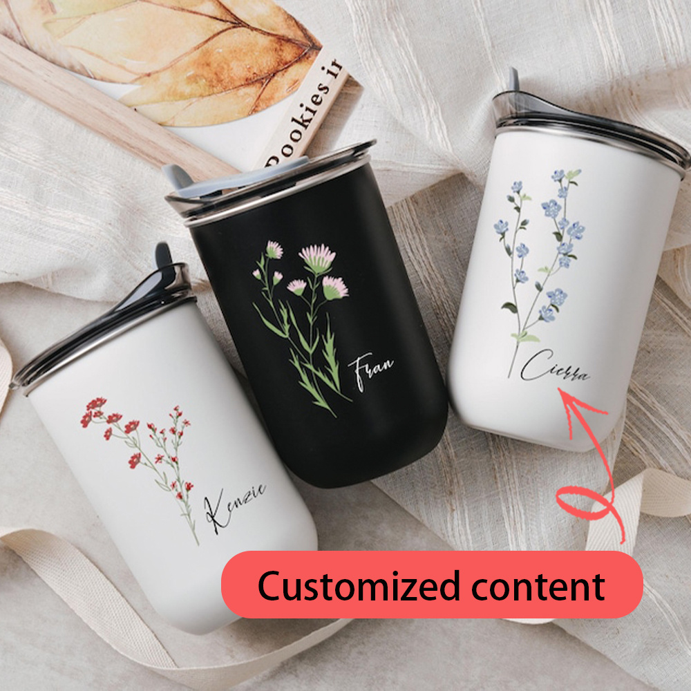 Flask Stainless Steel - Custom Name Red Wildflower Stainless Steel