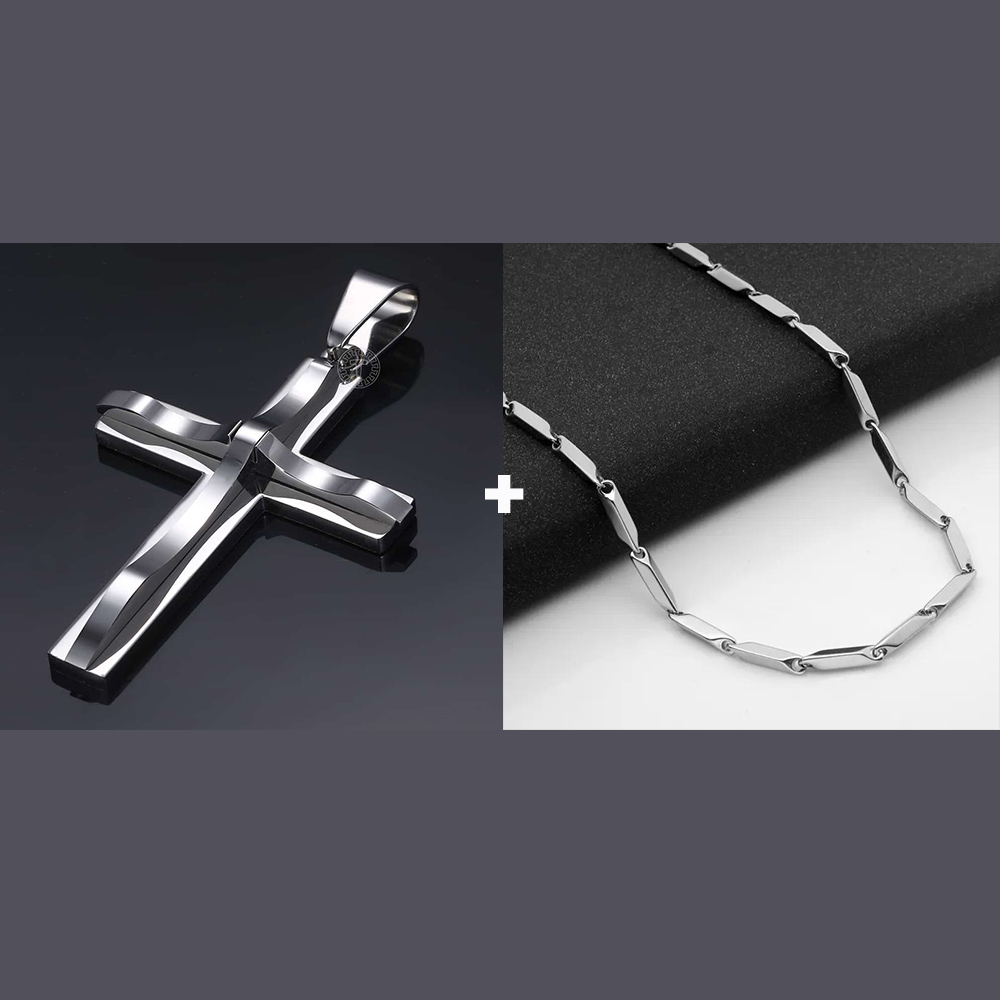 Silvery Curved Cross Stainless - Men'S Accessories Jewelry Brands ulasan dan harga
